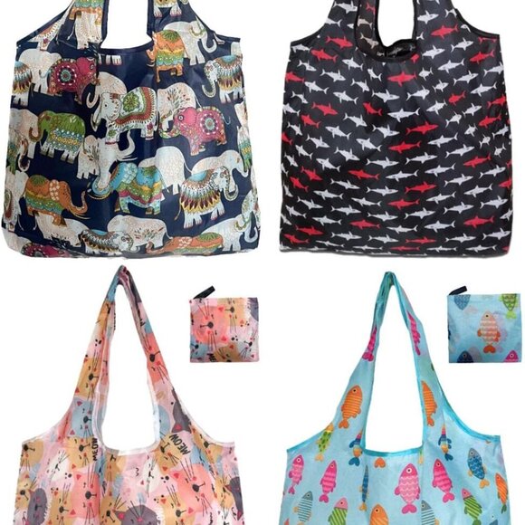4 Pack - Lightweight And Compact, Grocery Totes Animal Printed, Machine Washable - Picture 1 of 5